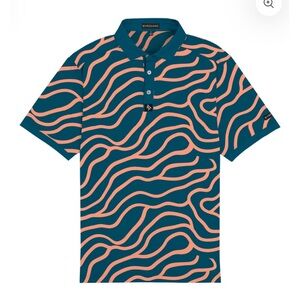 Byrdgang Men’s Polo Shirt Size Med - Groovin Navy & Peach Golf Short Sleeve